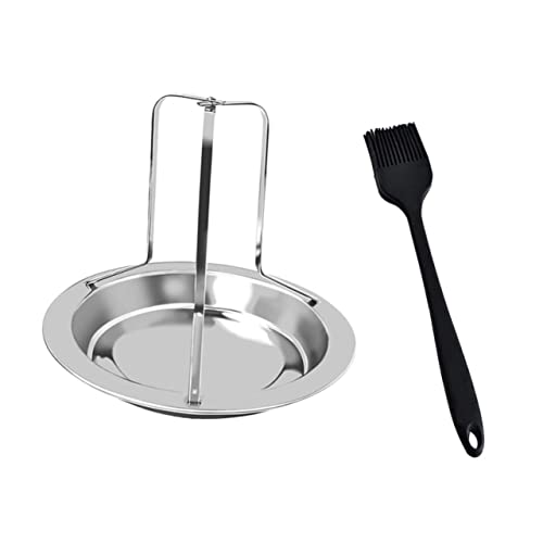 OHPHCALL Detachable Stainless Steel Chicken Roasting Rack with Brush Non Stick Barbecue Grill for Camping Easy to Clean Ergonomic Design for Roasting Compact and Portable Cooking Tool