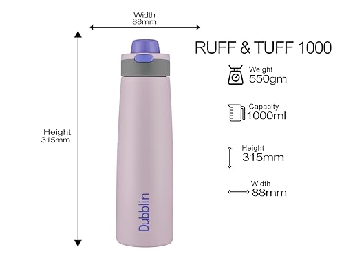 Image of Dublin Ruff & Tuff 1000 ML Double Wall Stainless Steel Water Bottle, Vacuum Insulated Leakproof Sports Bottle (Voilet)
