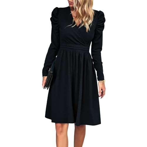 Las Mujeres De OtoñO E Invierno De Color SóLido con Cuello En V Temperamento Elegante De Manga Larga Jersey Vestidos De CercaníAs