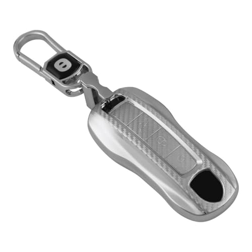 Image of keyzone Silverstar TPU Key Cover & Keychain compatible for Porsche Taycan, Cayenne, Panamera, 911, Carrera Smart Key (Silver)