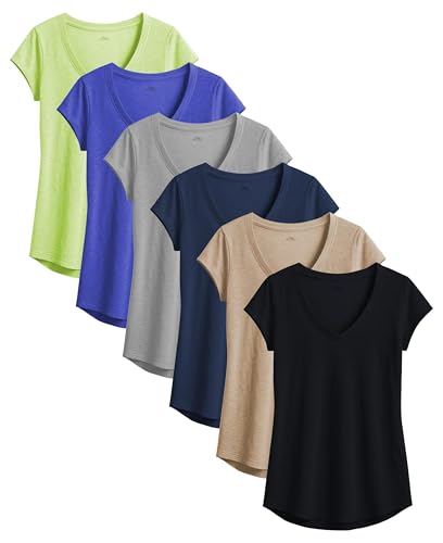 Women's V Neck T Shirts | Short Sleeve Tops | Flowy Slub Burnout Fabric | Active Casual Workout |Multi Packs Colors