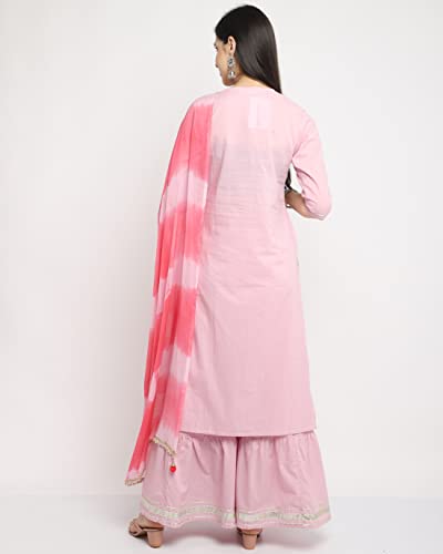 Image of Rajnandini Women's Cambric Cotton Solid Pure Embroidered Kurta Set With Dupatta