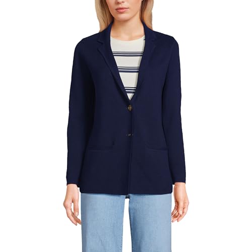 Image of Lands' End Womens FG Ctn Btn Front Blazer Sweater Deep Sea Navy Petite Large