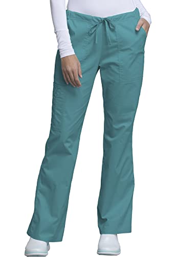 Cherokee Women's Workwear Core Stretch Drawstring Cargo Scrubs Pant, Teal Blue, Medium