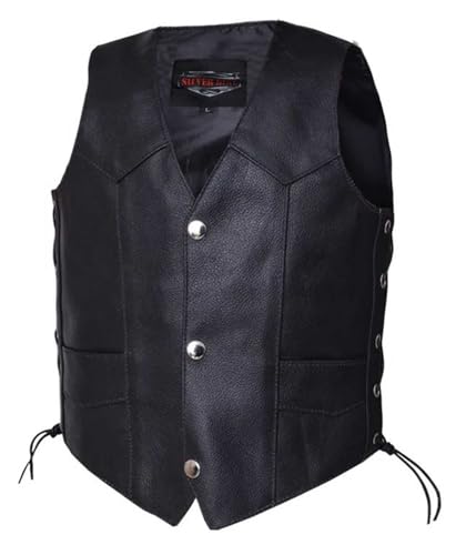 Derringer Boys Biker Premium Kids Leather Vest w/Adjustable Straps, Black