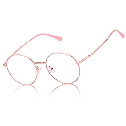 Image of DUCO Small Round Blue Light Glasses For Women Blue Ray Blocking Glasses Computer Screen Glasses Non Prescription Eyeglasses Pink 8215