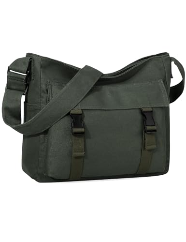 VASCHY Sac Bandoulière Femme, Grande Léger Poches Multiples Sacoche Messager en Toile Adolescent Sac à Main Besace pour Travail École Voyage Loisir Vert