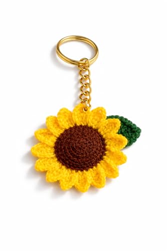 Image of Handmade Crochet Sunflower Keychain for Women & Girls, Cute Yellow Flower Key Ring Charm, Soft Yarn Knitted Gift, Bag Charm, Car Key Holder, Aesthetic Handmade Floral Accessory