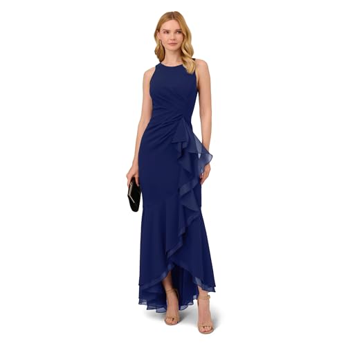 Image of Adrianna Papell Ruffle Crepe Halter Gown