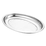 HIAKDOFT Plato Ovalado de Acero Inoxidable para Servir Snacks y Comidas Bandeja Metálica Resistente para Pescado la Parrilla y Postres para Hogar Restaurante y Celebraciones