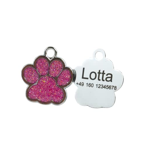 WIENS3D Hundemarke mit Gravur Pfote Pink leicht für Welpen, Hundewelpen | Hundegeburtstag Geschenk Tiermarke