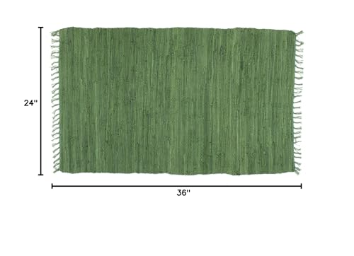 Bristol Green Hand Woven Rag Rug, 2' x 3', 100% Cotton