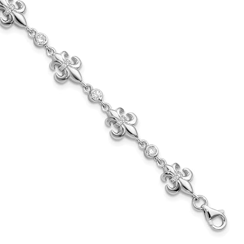 IceCarats 925 Sterling Silver Cubic Zirconia CZ French Fleur De Lis Lily Flower Chain Charm Bracelet2