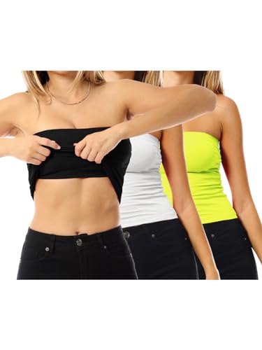 Image of MixMatchy Women's 3 Pack Tube Top Built-in Bra Strapless Ruched Bandeau