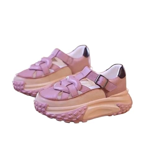 Womens Leather Cutout Chunky Platform Sneakers Fashion Comfort Breathable Sport Sandals Summer Walking Beach Casual Shoes