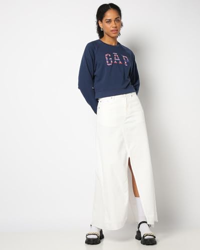 Image of Gap Women Regular Fit Solid Full Sleeves Round Neck Cotton Sweatshirt