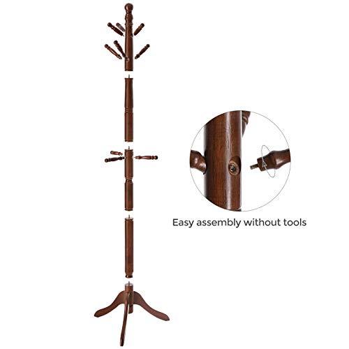 Vasagle Coat Rack, Solid Wood Coat Stand, Free Standing Hall Coat Tree With 10 Hooks For Coats, Hats, Bags, Purses, For Entryway, Hallway, Rubberwood, Dark Walnut Urcr03Wn #TOP7