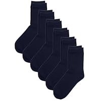 COTTON DAY Unisex Little Kids Youth Boys Girls Soft Cotton Crew Dress Socks Seamless Toe 6 Pack 4-6 years Plain Navy S (6)