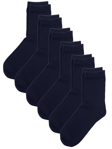 COTTON DAY Unisex Little Kids Youth Boys Girls Soft Cotton School Crew Dress Socks Seamless Toe 6 Pack 8-10 years Navy L (10)