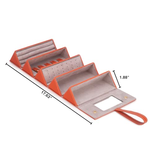 Image of Brouk & Co Leah 5 Eyewear & Jewelry Case - Pebbled Vegan Leather, Foldable Case, Snap Closure, Hanging Loop, Interior Mirror, 5 Compartments: Sunglasses and Jewelry (Orange)
