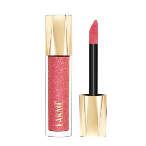 Image of Lakme Glitterati Lip Glaze, for Plump and Shiny Lips, with Vegan Collagen and Crystal Technology, Non-Sticky Formula, Glitter Infused, Delicious Coconut-Vanilla Scent, 204 Frosted Rose 5ml