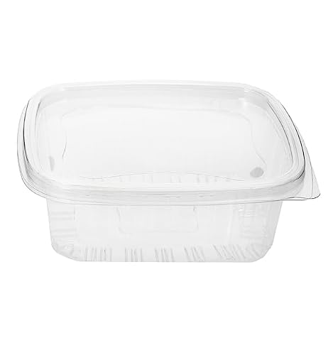 Monouso | 50 Envases reciclables PET Con Tapa Bisagra, 370ml, Transparente, Envase para alimentos, Recipiente de Plástico, Fácil apertura, Cierre hermético.
