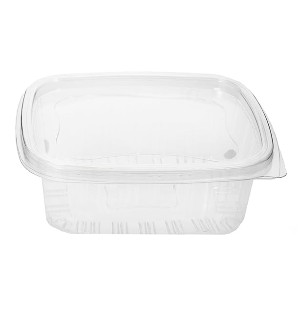 50 Envases de Plástico PET con Tapa Bisagra, 2000ml, Transparente, Tapa Abatible, Reciclable, Desechable, Tarrina para Comidas, Take Away, Comida para Llevar.