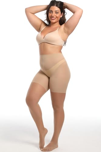 Image of Women's Plus Size Control Top Tights 15 Den, Durable Semi Opaque Pantyhose, Ultra-Soft Stretchy Opaque Control Tights