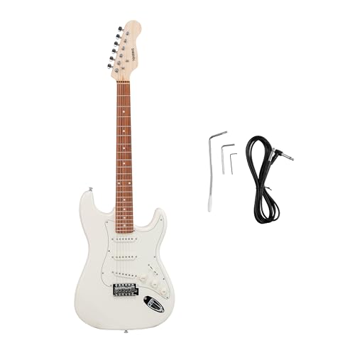 Image of STA 39-Inch 6-String Electric Guitar for Beginners & Intermediate (White) | SSS Single Coil Pickups | Basswood Body, Rosewood Neck & Fretboard | Standard Tremolo Bridge with Whammy Bar