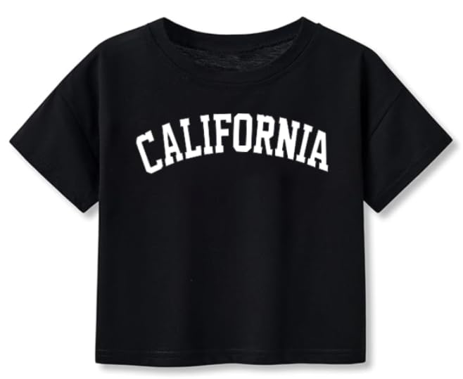 Image of Little Girls Short Sleeve Crop Top Birthday Tshirts Cute Prints for Teen Girls Summer T-Shirt 6-14Years