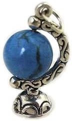 Blue Bead Globe Movable 3D Sterling Silver Charm