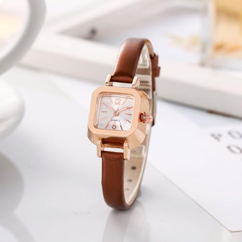 Image of carl vinson Women's Small Square Dial Quartz Watch | Slim Leather Strap Ladies Wristwatch | 22mm Dial