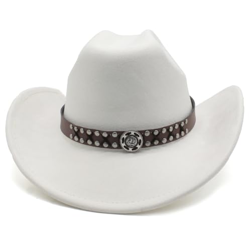 Image of Cowboy Hat for Women Men Wide Brim Western Cowgirl Hat Roll up Brim with Belt Buckle Classic Suede Country Cowboy Hat