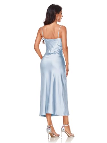 Image of Women's Spaghetti Strap Midi Satin Silk Dresses Slip Cowl Neck Party Cocktail Evening Sexy Dress