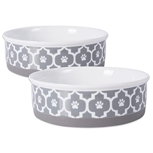 Bone Dry Paw Print Ceramic Pet Bowl, Lattice...