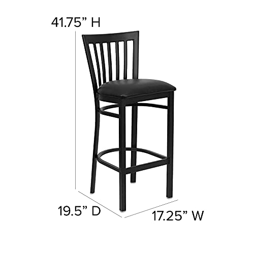 Flash Furniture HERCULES Series Black School House Back Metal Restaurant Barstool - Black Vinyl Seat (Pack of 1)