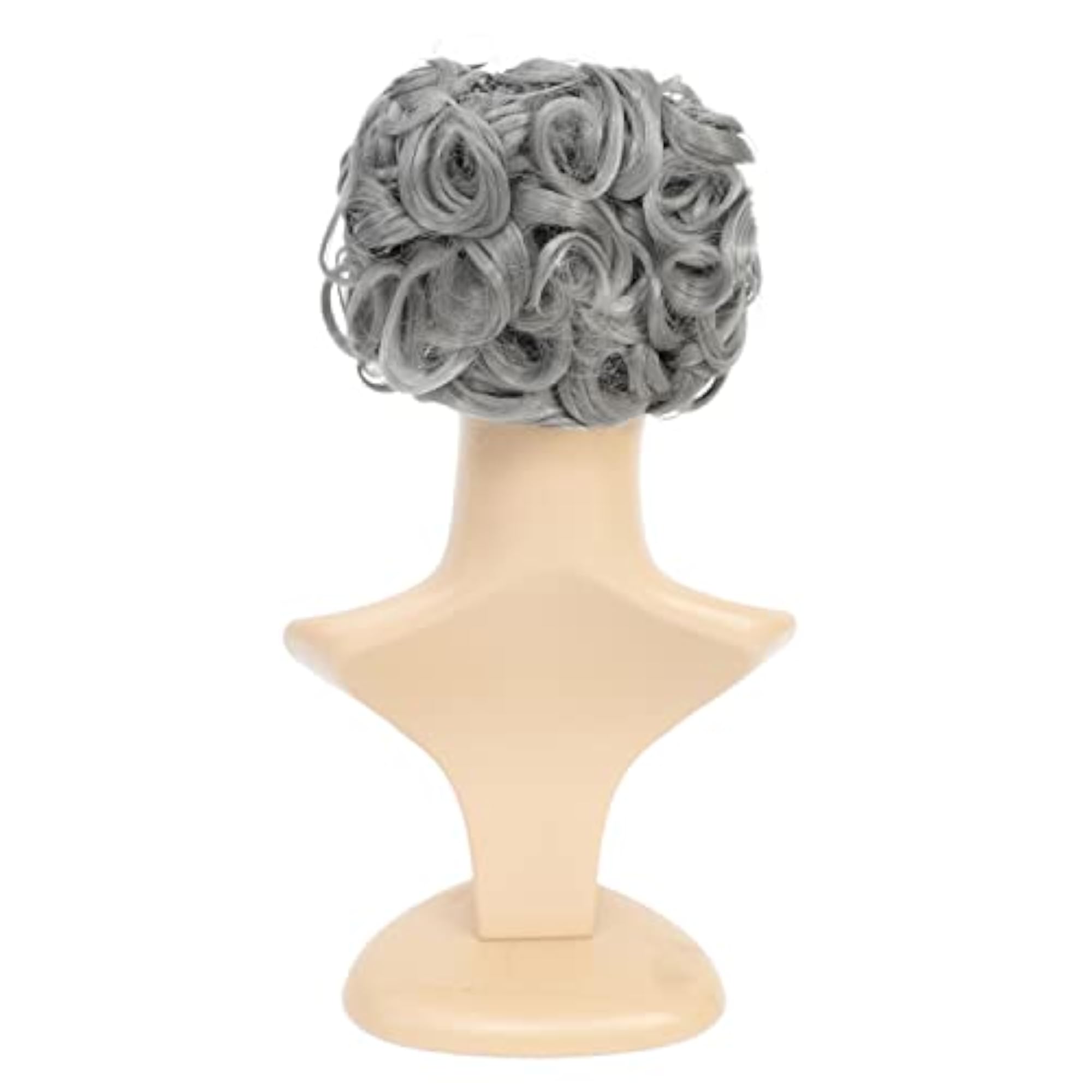 Short Messy Curly Dish Hair Bun Extension, Grey