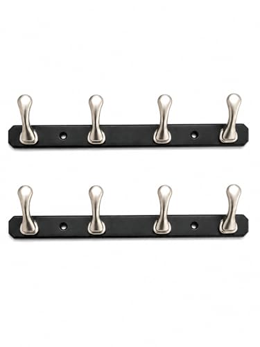 Image of ELUVIA Zinc Alloy 4 Pin Wall Hooks for Hanging Cloth and Towel Hangers for Wall Hook,Hook Rail Home Bathroom Kitchen & Bedroom (Pack of 2,Silver Black,4 Hook)