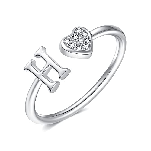 Image of Initial Rings for Teen Girls - S925 Heart Sterling Silver Rings for Teen Girls | 14K Gold /Rose Gold /Sterling Silver Plated Ring for Girls Kids Women Ring for Teenager Girls Gifts Adjustable, No Tarnish, Hypoallergenic