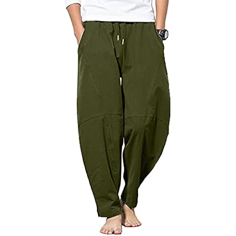 YAOBAOLE Men Cotton Linen Trousers Casual Yoga Casual Drawstring Pant Army Green L Cover