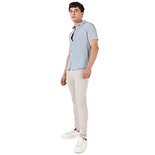 Image of CAHOOT Men's Button Up Shirt for Casual Wear | Regular Fit | Poly Lycra Shirt Crafted with Short Sleeve & Enhanced Stretch Comfort Fit for Everyday Wear
