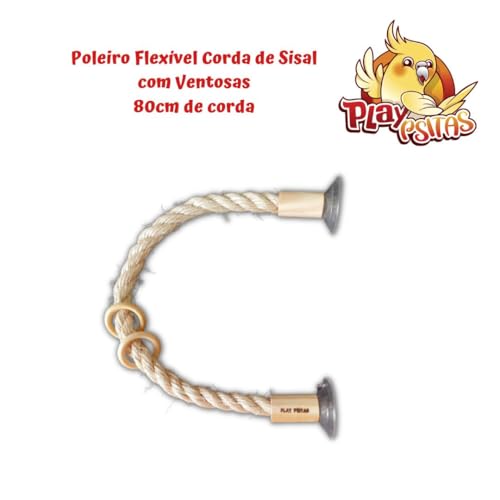 Poleiro Flexível com corda de Sisal, com ventosas. 80cm de corda.