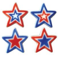 24pk Large Patriotic Stars Cupcake Dessert Sugar Decoration Toppers with Sparkle Flakes & Decorating Stickers