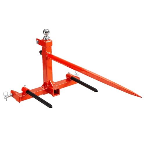 VEVOR 49 Hay Spear Bale Spears 1600lbs Loading Capacity Three-Point Hitch Tractor Attachment with 2pcs 17.5 Stabilizer Spears Quick Attach Spike Forks