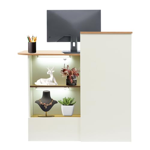 AUYART Controsoffitto di cassa negozio con luce, moderno tavolo di reception commerciale con cassetti chiusi - Supermercato/Minimarket Hotel/Piccolo Bar/Soggiorno 100 x 50 x 100CM