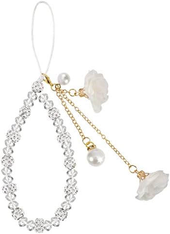 PORTOWN Phone Charm String Phone Chain Strap Cute Keychains Beaded Phone Strap Cell Phone Charms Beaded Lanyard Kawaii Creative Crystal Flower Pendant（White） GBYBY5768