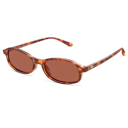 Image of VANLINKER Retro Polarized Rectangle Sunglasses Womens Trendy 90s Small Square Sunnies Vintage Narrow Thin Frame VL9855