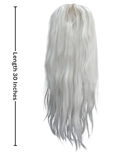 Image of BookMyCostume Long White Hair Extension Wig - Perfect for Fancy Dress, Old Lady Look, Halloween, Stage Performances & Role Play Costume for Kids & Adults