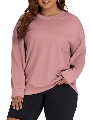 Image of ROSRISS Womens-Plus-Size-Sweatshirts Oversized Long Sleeve Shirts Trendy Crew Neck Pullover Sweaters Casual Tops XL-5XL