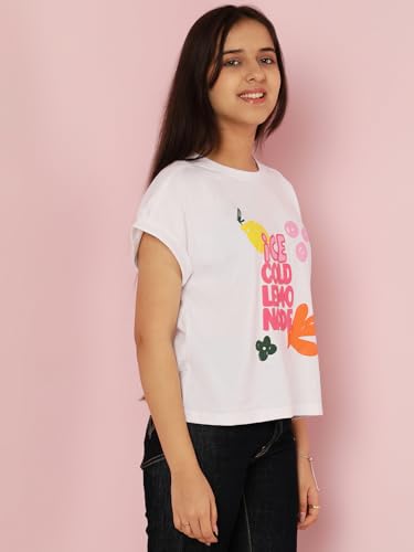 Image of Li'l Tomatoes Girls Crop T-Shirt | 100% Cotton | Graphic Printed Casual Top | Soft & Breathable Summer Wear | 9-16 Years